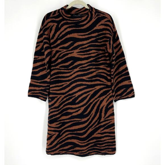Ann Taylor Mockneck Animal Print Sweater Dress Medium NWT Black Brown Sparkly - Picture 9 of 9